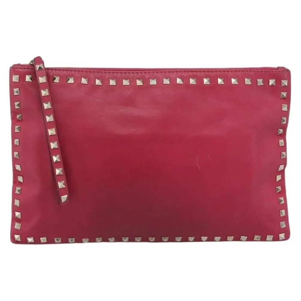 Valentino Leather Studs Clutch Pink